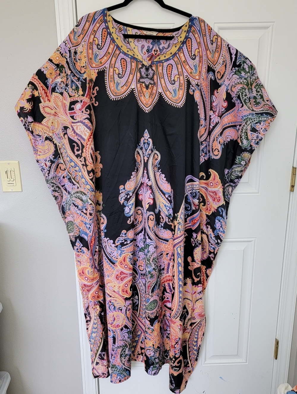 Gypsie Blu Black Pink Paisley Kaftan Mumu Kimono Boho Flowy One Size - Picture 2 of 10